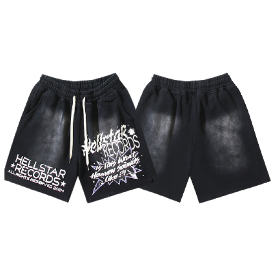 Hellstar Distressed Casual Shorts with Washed and Splattered Ink